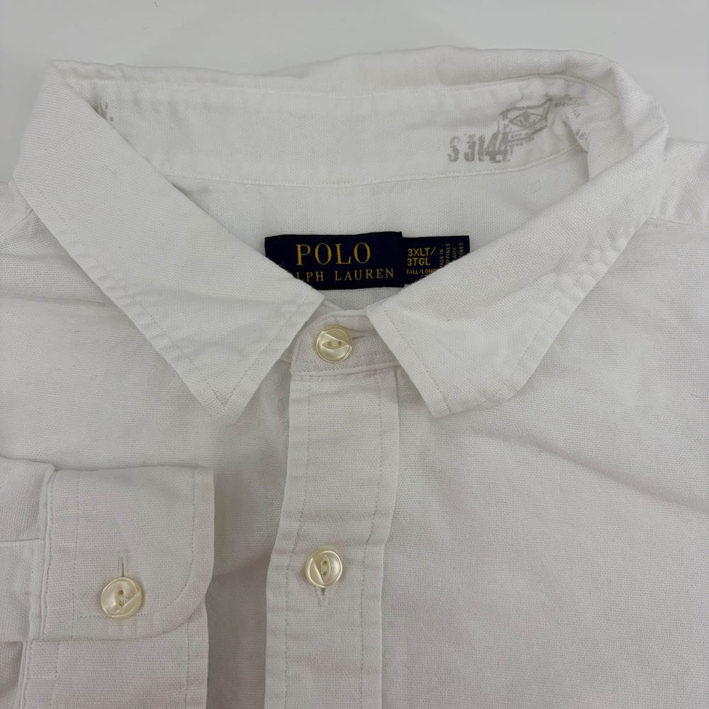 Polo Ralph Lauren White Cotton Button Down Shirt Mens 3XLT Tall Long Sleeve